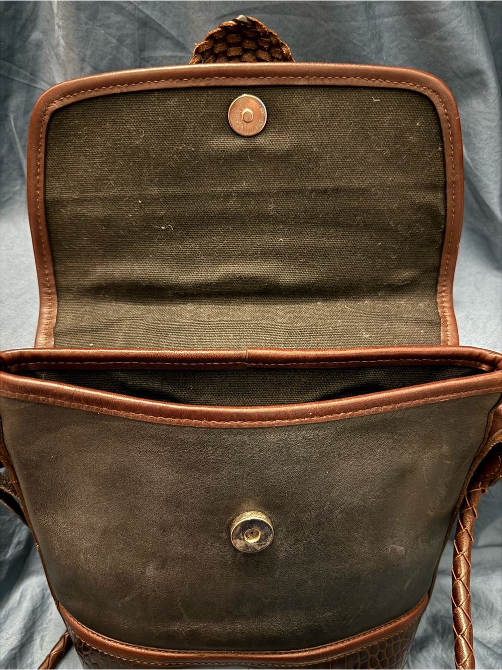 Vintage Brighton Brown Leather Woven-Accent Crossbody Bag - Picture 8 of 11